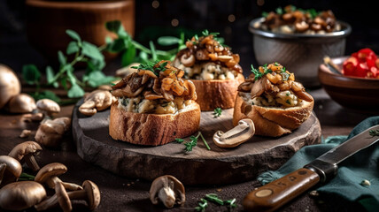 Delicious Finger Food: Mushroom Bruschetta with Walnuts and Herbs