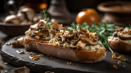 Healthy Appetizer: Mushroom Bruschetta with Parmesan Cheese and Walnuts