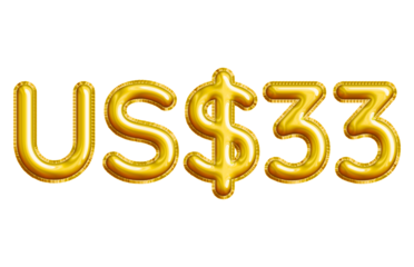 US$33 or Thirty-three Dollar 3D Gold Balloon. You can use this asset for your content like as USD Currency, Flyer Marketing, Banner, Promotion, Advertising, Discount Card, Pamphlet and anymore.