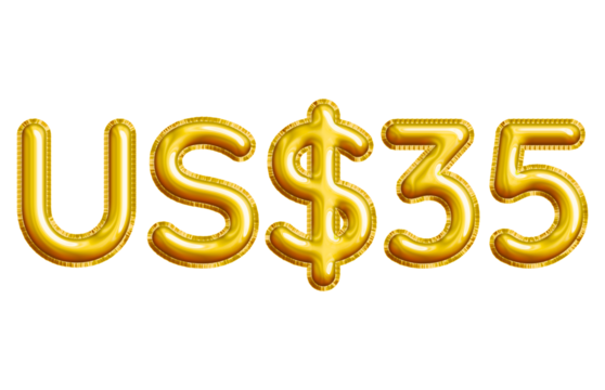 US$35 or Thirty-five Dollar 3D Gold Balloon. You can use this asset for your content like as USD Currency, Flyer Marketing, Banner, Promotion, Advertising, Discount Card, Pamphlet and anymore. - Powered by Adobe
