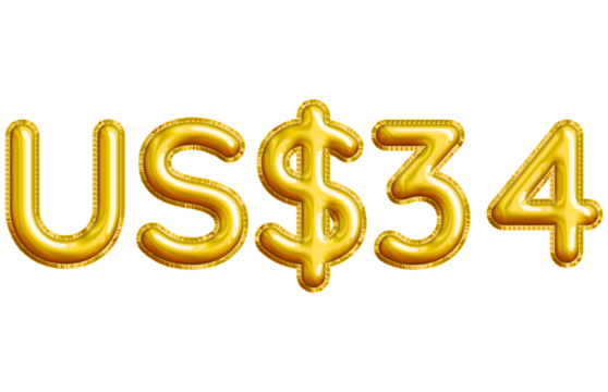US$34 or Thirty-four 3D Gold Balloon. You can use this asset for your content like as USD Currency, Flyer Marketing, Banner, Promotion, Advertising, Discount Card, Pamphlet, Template, Ads and anymore.