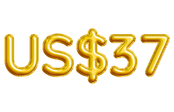 US$37 or Thirty-seven Dollar 3D Gold Balloon. You can use this asset for your content like as USD Currency, Flyer Marketing, Banner, Promotion, Advertising, Discount Card, Pamphlet and anymore.