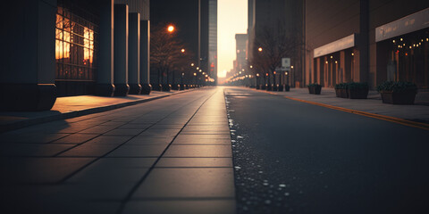 "Empty City Sidewalk at Dawn: Moody and Serene Photograph