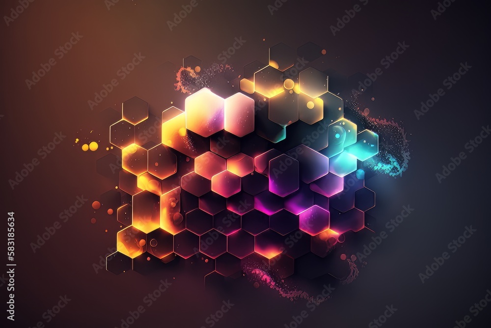 Poster geometric galaxy background with hexagonol abstract technology futuristic glowing, generative ai