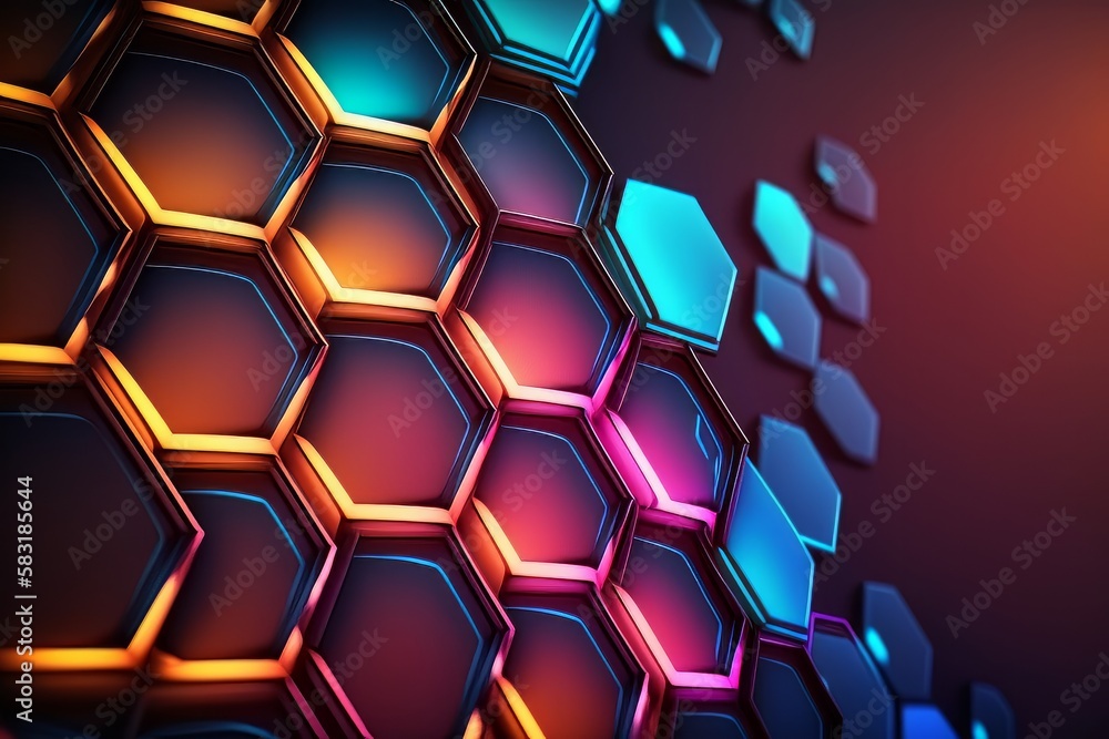 Aufkleber geometric galaxy background with hexagonol abstract technology futuristic glowing, generative ai