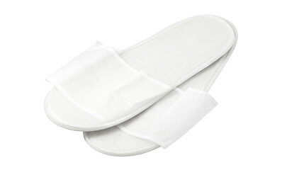 Disposable white pair slippers, isolated on light background with clipping path