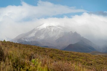 Mt Ruapehu covered in clouds