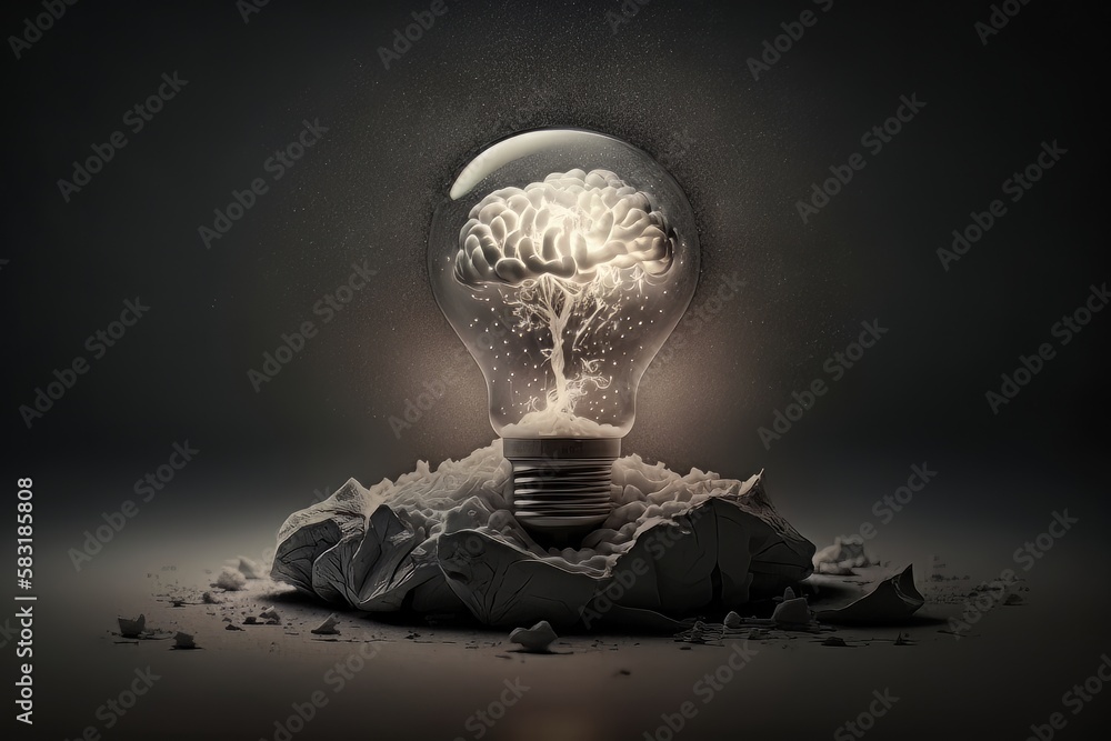 Aufkleber Concept of brain in a lightbulb. Creative Idea with Brain and Light Bulb. Generative Ai