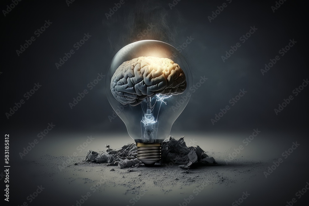 Aufkleber Concept of brain in a lightbulb. Creative Idea with Brain and Light Bulb. Generative Ai