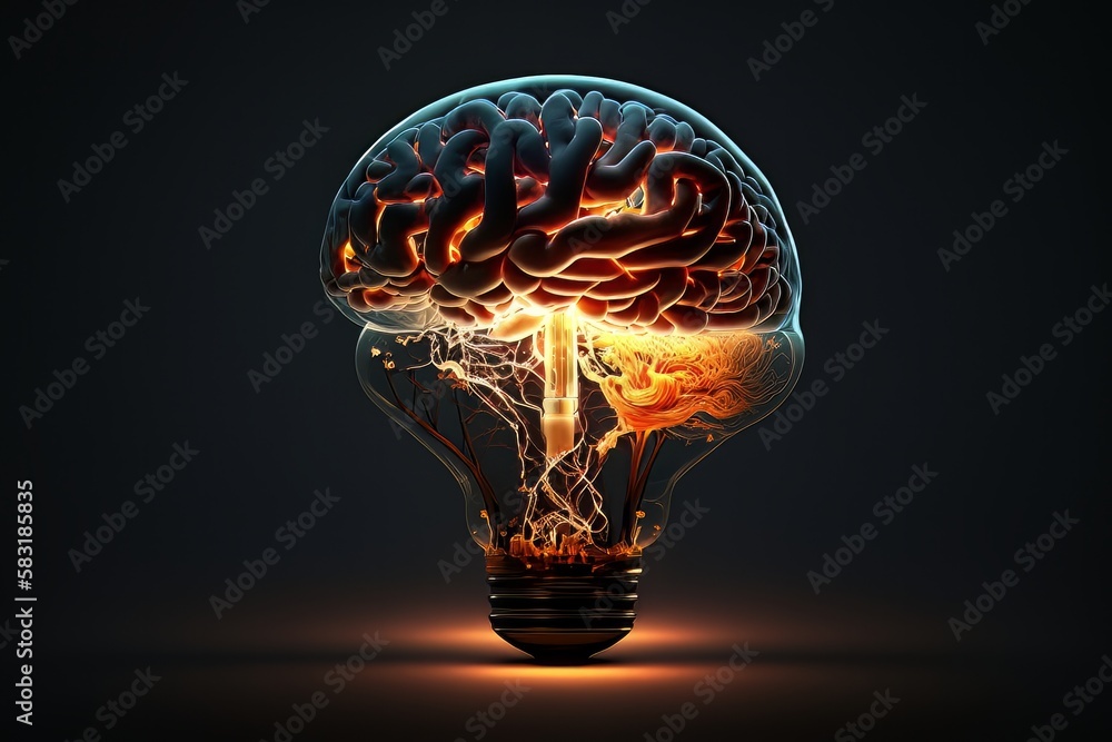 Aufkleber Concept of brain in a lightbulb. Creative Idea with Brain and Light Bulb. Generative Ai