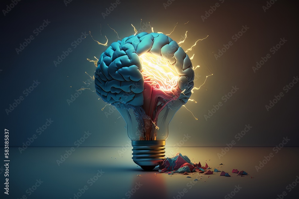 Aufkleber Concept of brain in a lightbulb. Creative Idea with Brain and Light Bulb. Generative Ai