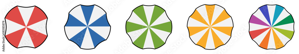 Poster circle like shape divided into equal segments forming colourful umbrella - version with eight to six