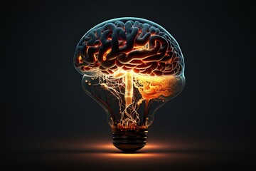 Concept of brain in a lightbulb. Creative Idea with Brain and Light Bulb. Generative Ai