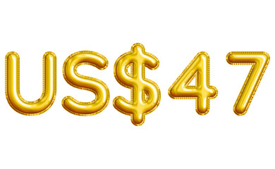 US$47 or Forty-seven Dollar 3D Gold Balloon. You can use this asset for your content like as USD Currency, Flyer Marketing, Banner, Promotion, Advertising, Discount Card, Pamphlet and anymore.
