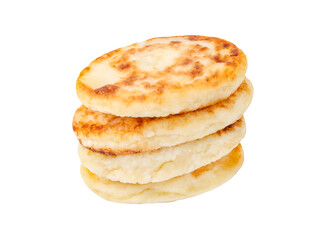 Pancakes are stacked four pieces, isolated on white background with clipping path