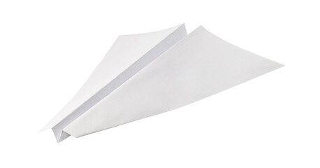 Paper airplane white, front view, isolated on white background with clipping path