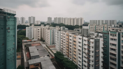 Fototapeta na wymiar Cityscape of public urban area with residential area and modern apartment buildings, generative ai