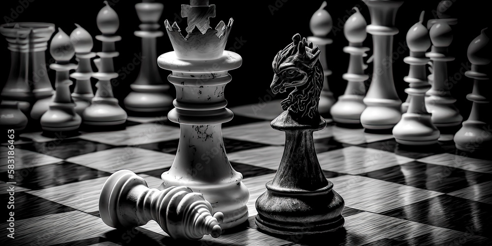 Aufkleber an assortment of chess pieces and a variety of everyday objects have been arranged to create a still