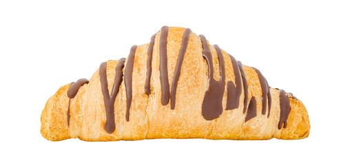 Croissant poured with chocolate, isolated on white background with clipping path