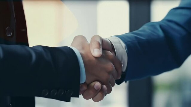 ﻿Two businessmen shaking hands, representing a successful business meeting and partnership concept,