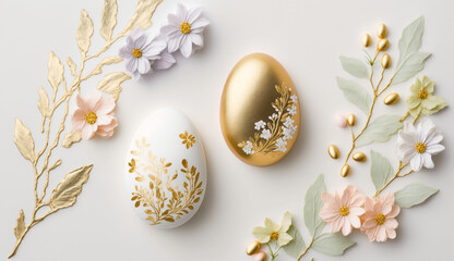Delicate gold and white easter flatlay generative ai