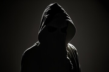 Silhouette of a person in a hood. Generative ai