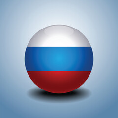 Russian Federation flag. Round glossy. Isolated on color gradient background