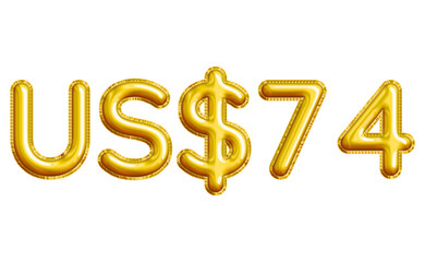 US$74 or Seventy-four Dollar 3D Gold Balloon. You can use this asset for your content like as USD Currency, Flyer Marketing, Banner, Promotion, Advertising, Discount Card, Pamphlet and anymore.