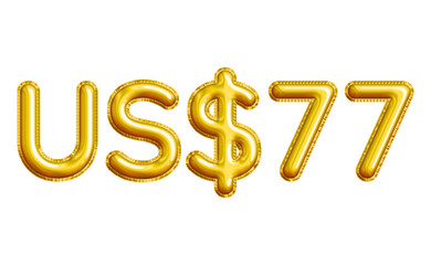 US$77 or Seventy-seven Dollar 3D Gold Balloon. You can use this asset for your content like as USD Currency, Flyer Marketing, Banner, Promotion, Advertising, Discount Card, Pamphlet and anymore.
