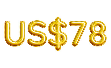 US$78 or Seventy-eight Dollar 3D Gold Balloon. You can use this asset for your content like as USD Currency, Flyer Marketing, Banner, Promotion, Advertising, Discount Card, Pamphlet and anymore.