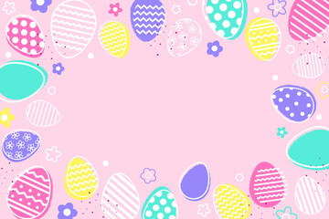 Abstract Easter background with eggs and flowers. Modern cartoon style for card, poster and banner. Vector illustration