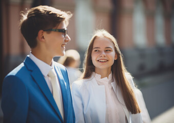 Holy church confirmation ceremony with young stylish teenager dressed for the big day - 583190099