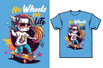 Cute girl riding a skateboard and wearing sunglasses with t-shirt design