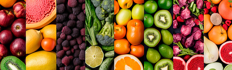 many different photos of vegetable salads are vertically arranged in a row collage of photos. Generative AI,