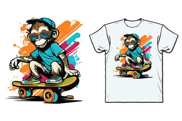 Monkey on a skateboard with sunglasses and a shirt that says monkey on it © designsy24 