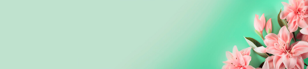 Obraz premium Pink flowers on a green background. Generative AI,