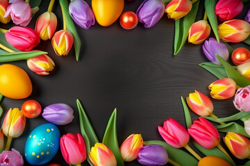 Easter card with tulips and eggs created by Generative AI technology