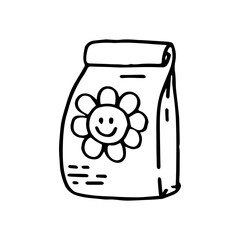 Packaging of fertilizers for the soil. A means for healthy plant growth. Vector illustration in doodle style isolated on white