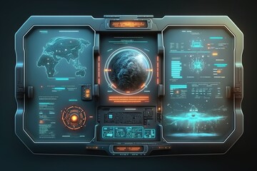 User interface or GUI of sci-fi space game. HUD Shuttle spacecraft digital screen interface. Aiming system. AI