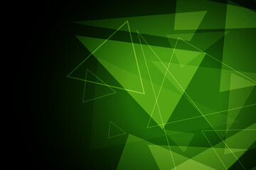 Green futuristic neon background. Creative abstract background, glass geometric bodies. Transparent triangular faces.