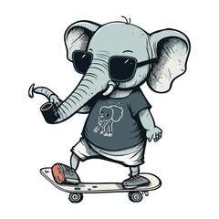 elephant cartoon wearing sunglasses riding a skateboard