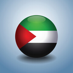 Sudan flag. Round glossy. Isolated on color gradient background