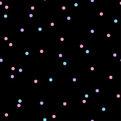 Polka dot seamless pattern. Cute vector texture. Colorful dots on black background.