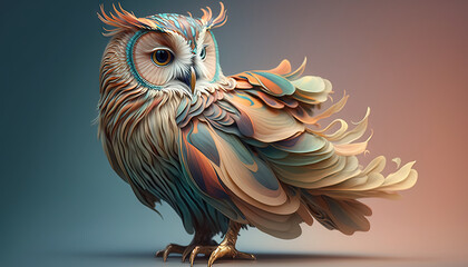 Owl abstract wallpaper. Soft background with cute bird in Pastel colors generative ai