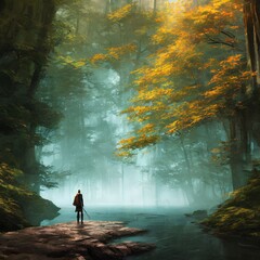 Fototapeta premium Alone man in the woods