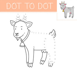 Dot to dot game coloring book with goat for kids. Coloring page with a cute cartoon goat. Connect the dots illustration.