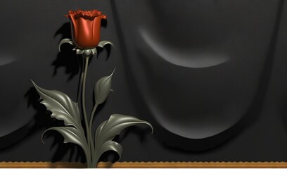  a single red rose sitting on top of a black table.  generative ai