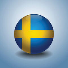 Sweden flag. Round glossy. Isolated on color gradient background