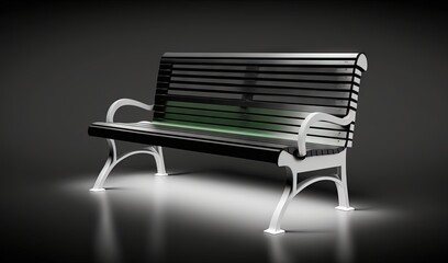  a black and white park bench with a green back rest.  generative ai