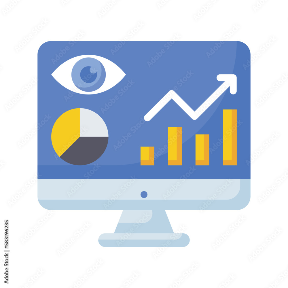 Poster monitoring and reporting vector flat icon design illustration. seo development and marketing symbol 